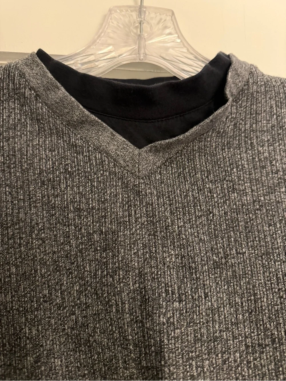 Unisex Haggar Classic V-Neck Dual Collar Gray Sweater shirt